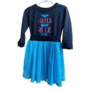 DC Girls Dress Superhero Girls 4/5 Black Blue Long Sleeve Wonder Woman Batman